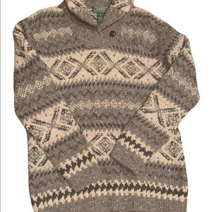 Men's Lauren Ralph Lauren Hand Knit 100% Wool Shawl Neck Pullover Sweater Sz M